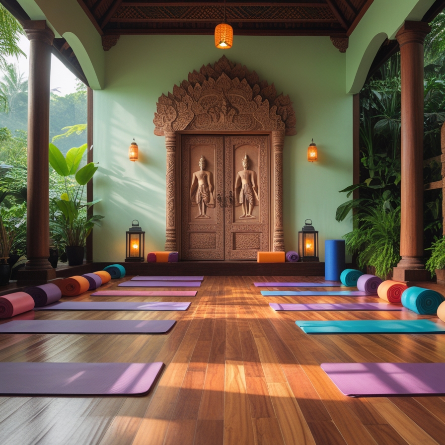 Studio yoga dengan pencahayaan alami